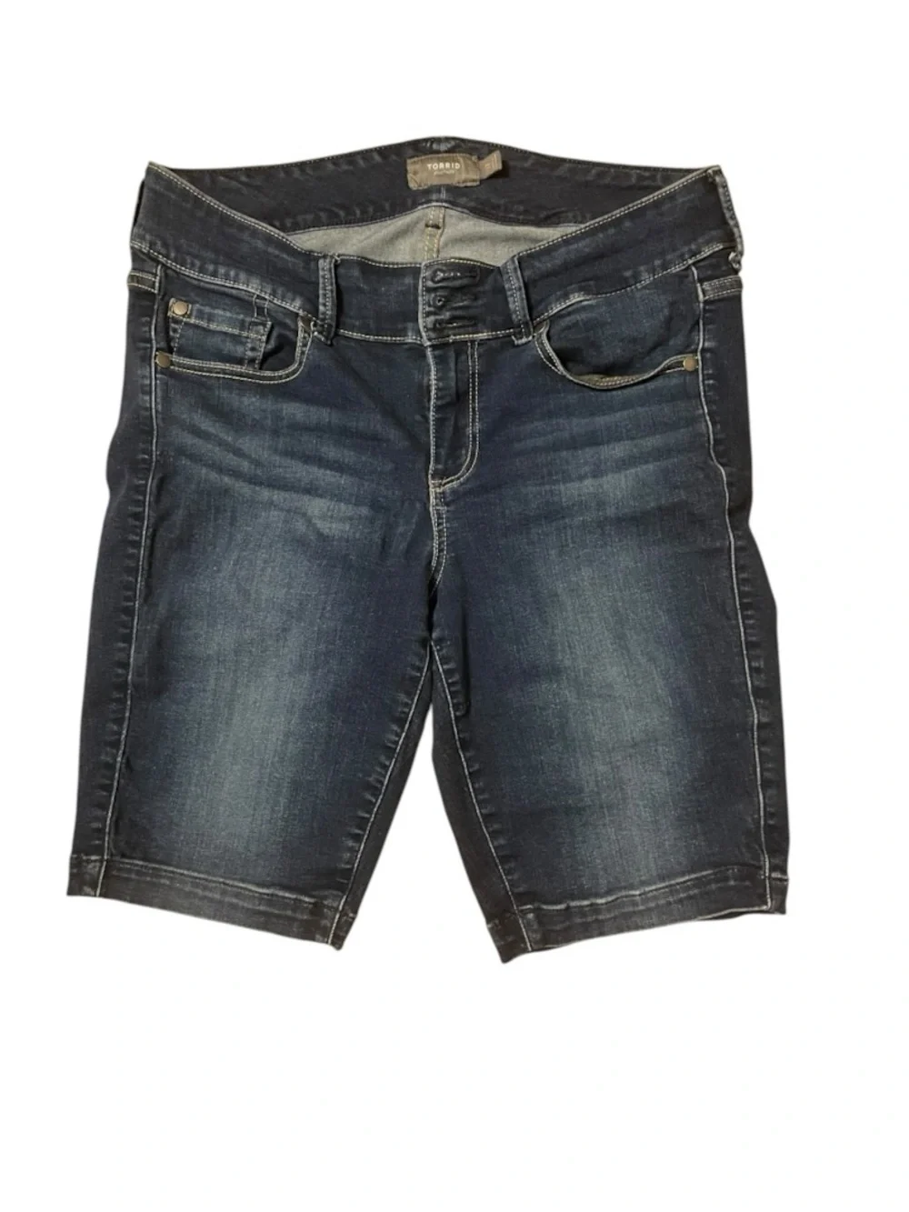 Torrid Women’s - Size 12 - Dark Wash Denim Bermuda Shorts - 3 Button - Stretch